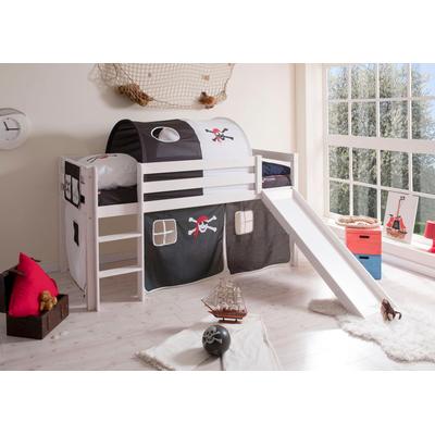 Hochbett TICAA "Manuel", schwarz-weiß (kiefer massiv weiß, pirat, schwarz, weiß), B:217cm H:114cm L:205cm, Hochbetten, mit Rollrost in verschied. Ausführungen wahlweise mit Matratze, weiß Image