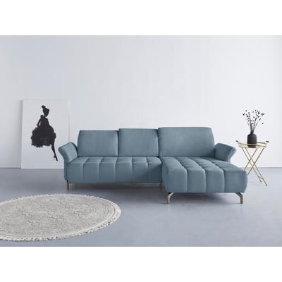 Ecksofa INOSIGN "Fresh L-Form", blau (hellblau), B:281cm H:79cm T:185cm, 98% Polyester 2% Polyamid, Sofas, Federkern, wahlweise Kopfteilverstellung und motorischer Vorziehsitz Image
