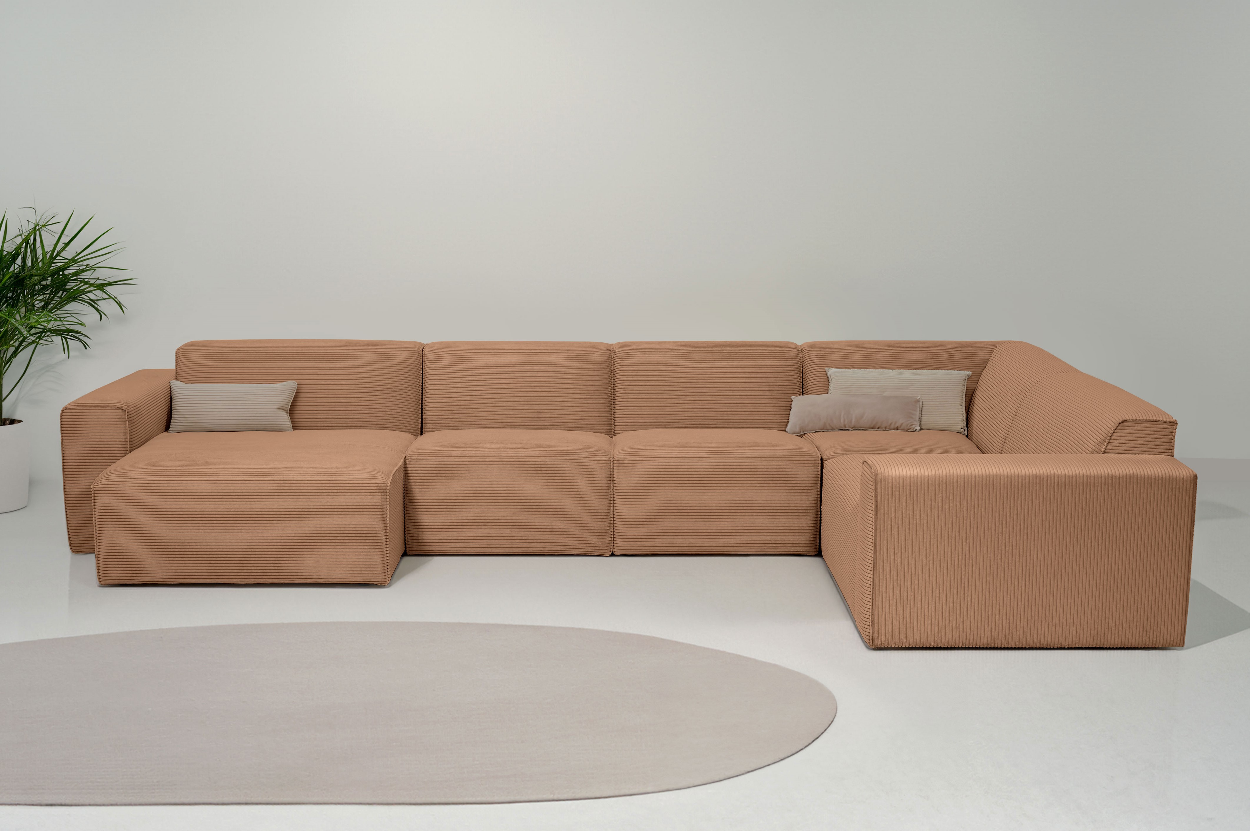 Wohnlandschaft OTTO HOME "Clayton", braun (light braun), B:371cm H:70cm T:220cm, 100% Polyester, Sofas, Wohnlandschaft, in einem trendigen Cord-Bezug, verschiedene Kombinationen verfügbar