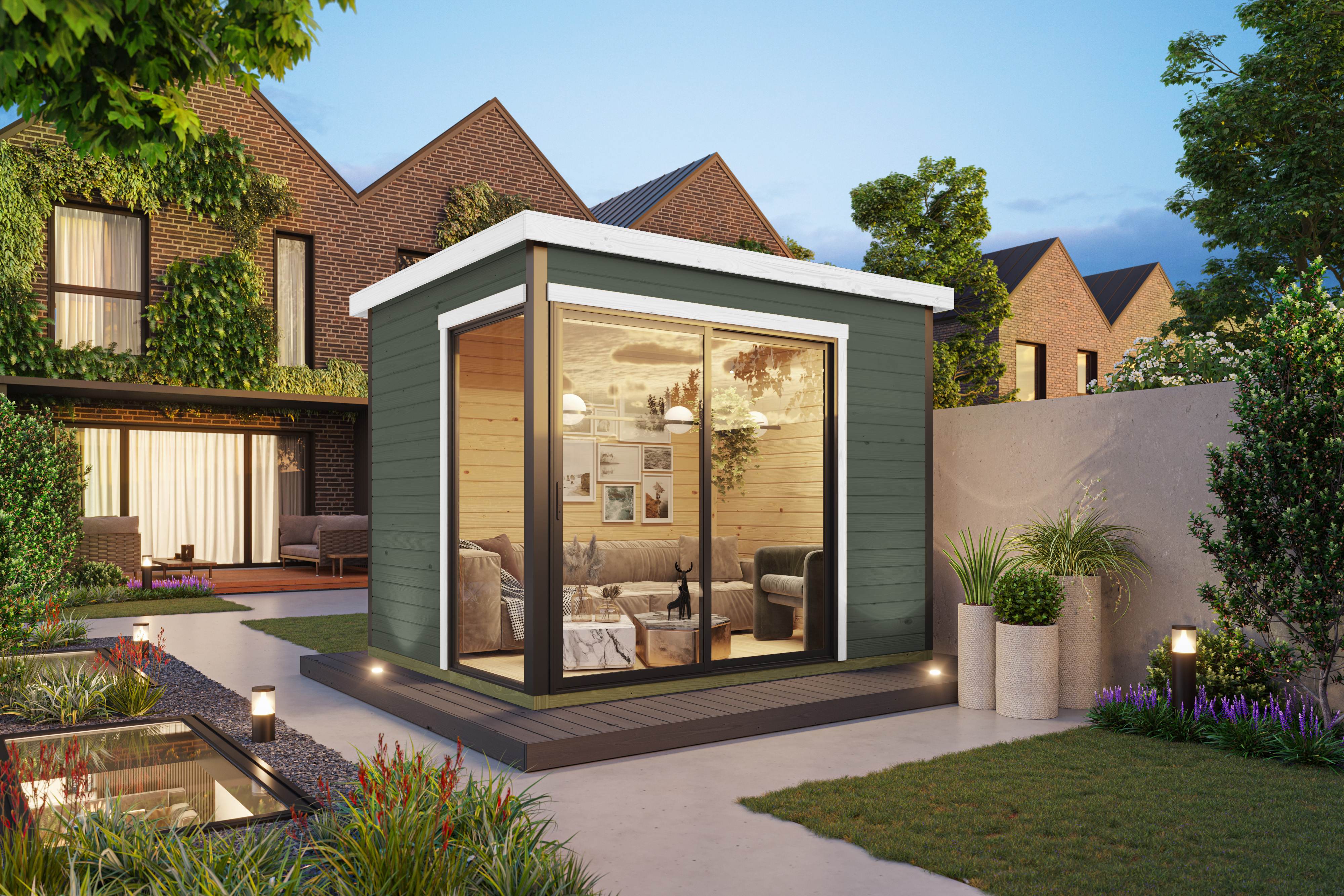 Gartenhaus NORDIC HOLZ "AUSTIN 1", grün (grüngrau), Fußboden im Gartenhaus, Massivholzdach, Holz, Gartenhäuser