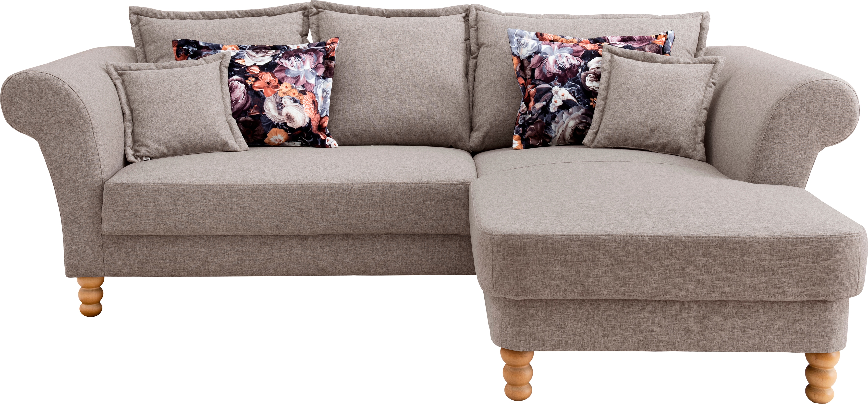 Ecksofa HOME AFFAIRE "Tassilo Mega Polsterecke mit Kaltschaum im Sitz, bequem, L-Form", grau (taupe), B:262cm H:95cm T:198cm, 100% Polyester, Sofas