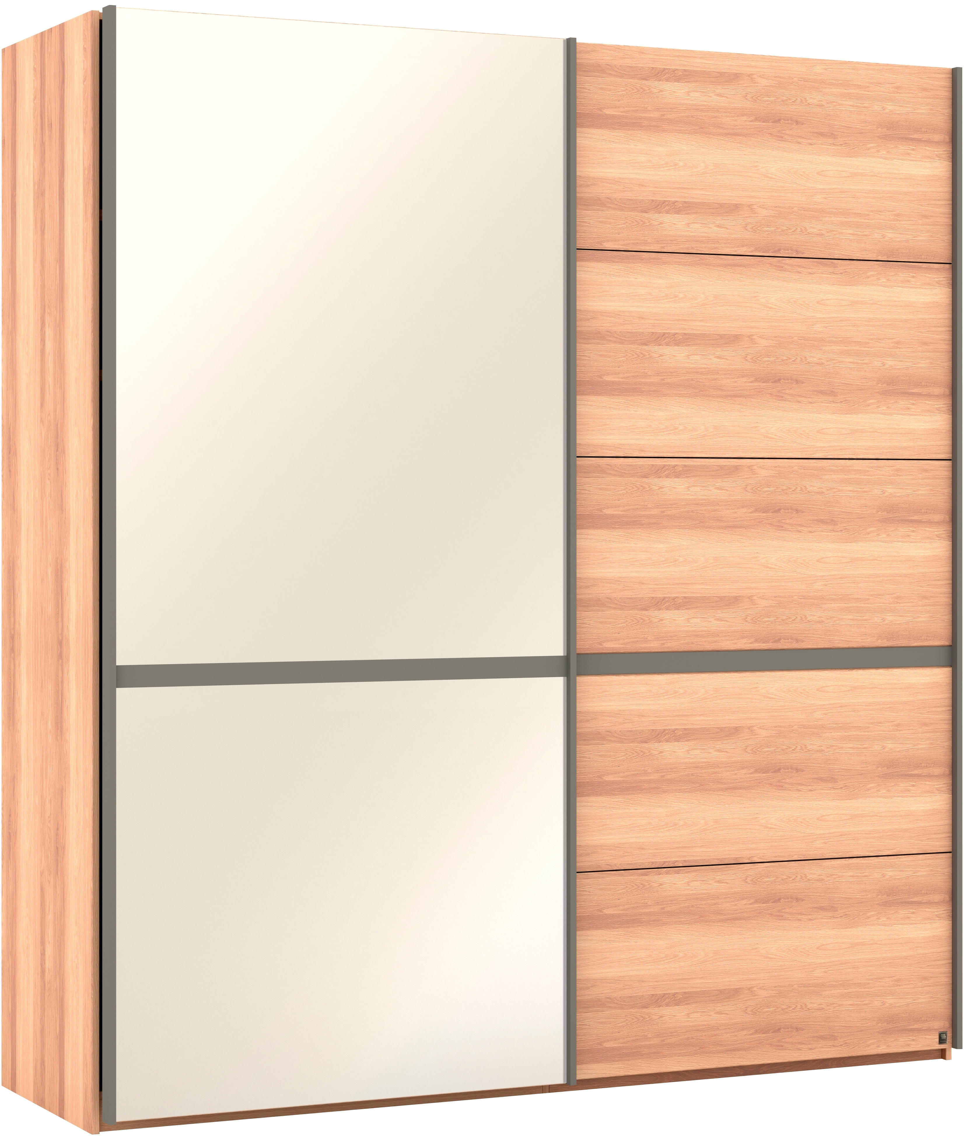 Schwebetürenschrank MUSTERRING "Sorrent, Kleiderschrank, Schrank, Schiebetüren", braun, B:200cm H:217cm, Schränke, Schwebetürenschrank, Türen in Eiche massiv mit Kassetten-Optik, verschiedene Maße verfügbar