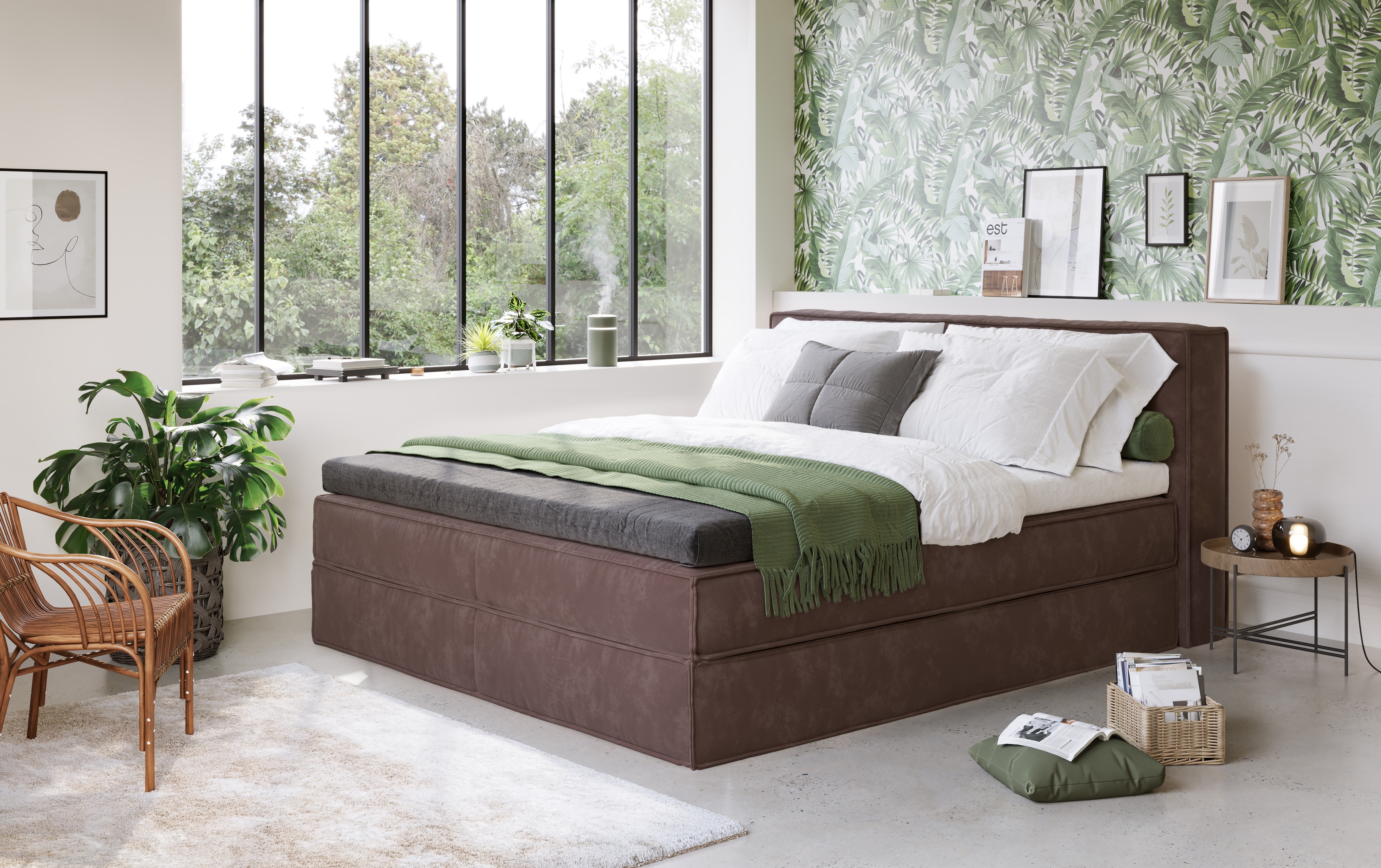 Boxspringbett "Addyson", braun, B:170cm L:230cm, 100% Polyester, LEGER HOME BY LENA GERCKE, Komplettbetten, Boxspringbett inkl. Topper, 2 Matratzen Image