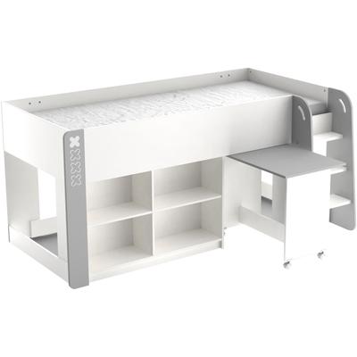 Hochbett DEMEYERE GROUP "HAMPTON Kombi Bett mit Schreibtisch", grau (weiß, grau), B:124,2cm H:97,8cm L:210,3cm, Hochbetten, Kombi Bett mit Schreibtisch auf Rollen