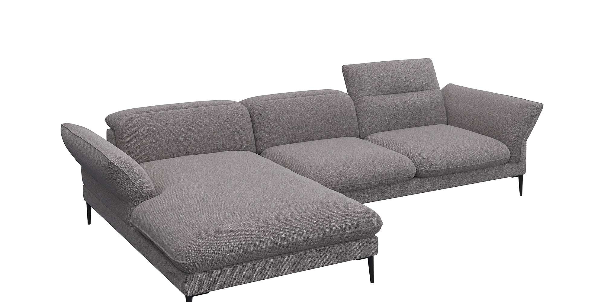 Ecksofa FLEXLUX "Salino, Funktionssofa mit Recamiere, Relaxsofa, Ecksofa", braun (latte), B:307cm H:88cm T:182cm, 100% Polyester, Sofas, Sofa mit Arm- und Kopfteil-Verstellungen, Kaltschaum & Stahl-Wellen