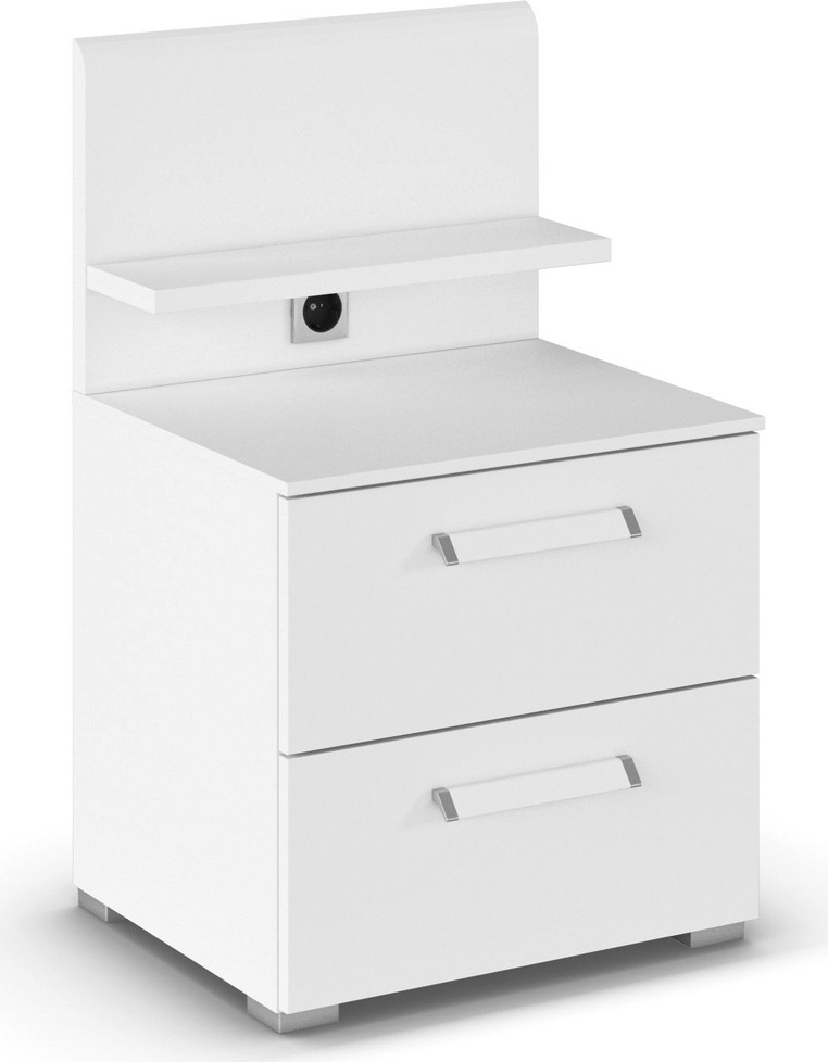 Nachtkommode RAUCH "Nachttisch Nachtkonsole Kommode EVELYN", weiß (alpinweiß), B:50cm H:82cm T:42cm, Holzwerkstoff, Sideboards, in elegantem Stil 2 Schubladen Paneel mit Steckdose MADE IN GERMANY