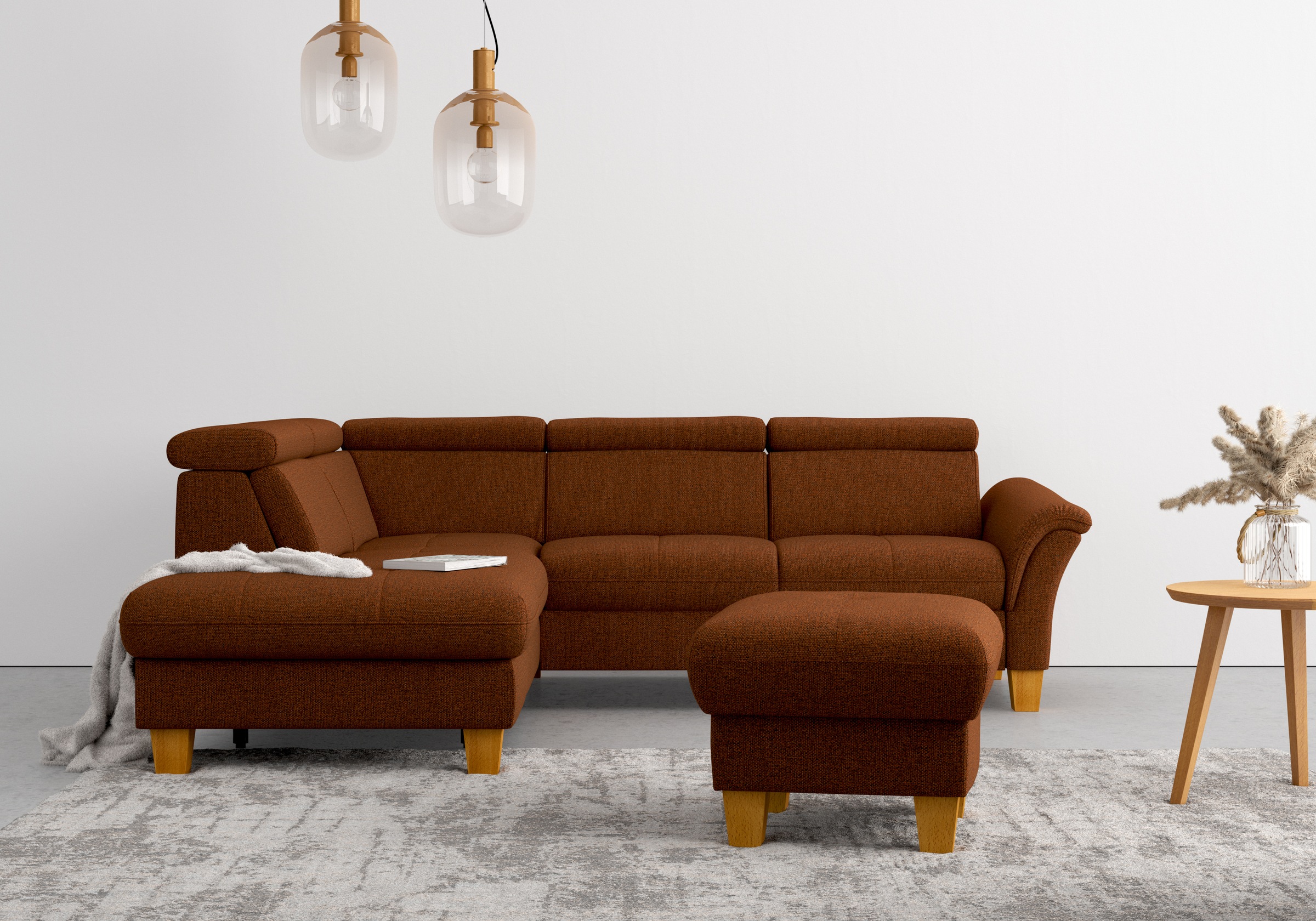 Ecksofa HOME AFFAIRE "Lindgren L-Form", rosa (kupfer), B:249cm H:84cm T:217cm, 100% Polyester, Sofas, wahlweise mit TV-Funktion, Stauraum und Kopfteilverstellung