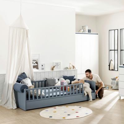 Kinderbett PAIDI "LITTLE FLO, vom Baby bis zum Teeni, in mehreren Farben und Breiten", blau (mattblau), B:127,6cm H:50,8cm L:205,6cm, Betten, umbaubar zum Kinder- oder Jugendbett, Bodenbett auch als Sofa nutzbar