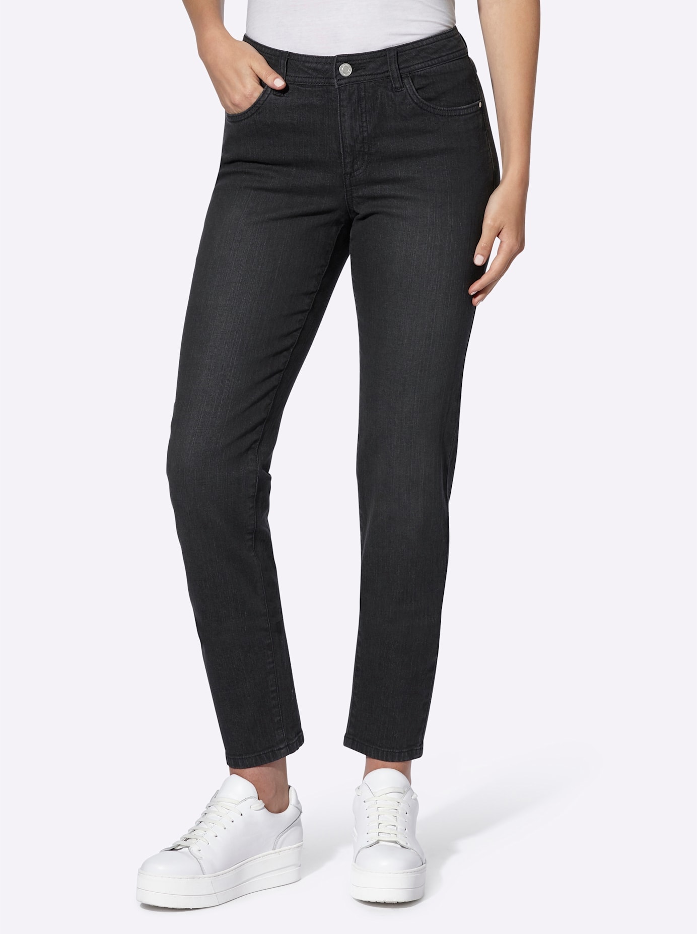 5-Pocket-Jeans CASUAL LOOKS, Damen, Gr. 54, Normalgrößen, schwarz (schwarz, denim), 99% Baumwolle, 1% Elasthan, unifarben, lang, Jeans 5-Pocket-Jeans