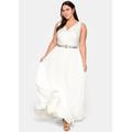 Abendkleid SHEEGO "Abendkleid", Damen, Gr. 40, Normalgrößen, weiß (sanftes weiß), 100% Polyester, unifarben, lang, herzförmiger Ausschnitt, ohne Ärmel, Kleider
