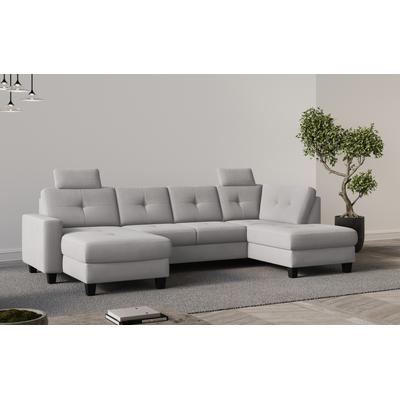 Wohnlandschaft PLACES OF STYLE "Varese", silber, B:226cm H:91cm T:170cm, 90% Polyester 10% Polyamid, Sofas, Kreuznaht in beige Image