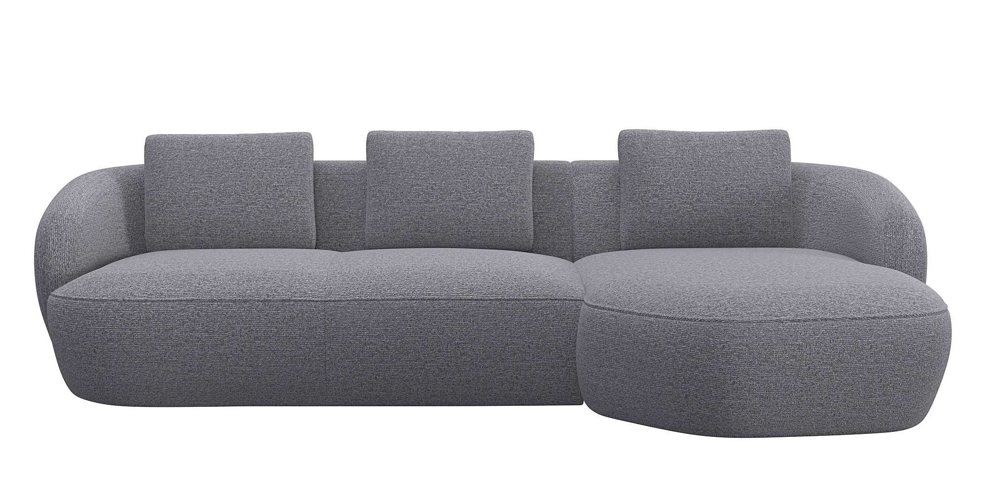 Wohnlandschaft FLEXLUX "Torino, rund, L-Form, Sofa-Ecke mit Recamiere, Longchair-Sofa", grau (steel), B:276cm H:85cm T:146cm, Sofas, Wohnlandschaft, Modernes, organisches Sofa-Design, Kaltschaum, Wellenunterfederung