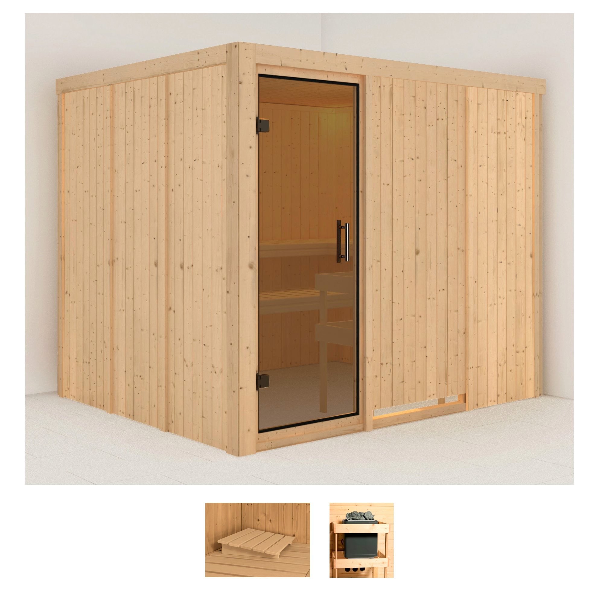 Sauna KARIBU "Gitte", beige (naturbelassen), ohne Ofen, (ohne Ofen), Saunen, ohne Ofen