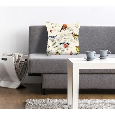 Dekokissen QUEENCE "Jay", bunt (bunt, bedruckt), B:40cm L:40cm, Polyester, Dekokissen_Sitzkissen_Kissenhüllen, mit vielen bunten Vögeln Image