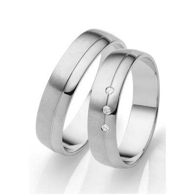 Trauring FIRETTI "Schmuck Geschenk Gold 750 Hochzeit Ehering "LIEBE" Gr. 54, weiß (weißgoldfarben), Fingerringe, 54, ohne Brillanten, Weißgold 375, 5mm, Made in Germany, wahlweise mit oder ohne Brillanten Image