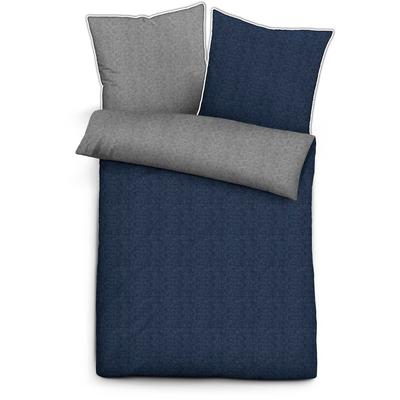 Bettwäsche BIBERNA Gr. 3, blau (marine, grau), B/L: 155cm x 220cm, Biber-Feinbiber, B/L: 80cm x 80cm, Biber, Feinbiber, 100% Baumwolle, Bettwäsche Image