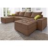 Wohnlandschaft COLLECTION AB "XL-Josy U-Form, Breite 313 cm, Flachgewebe, Struktur, Kunstleder", braun (dunkelbraun), B:313cm H:84cm T:161cm, 100% Polyester, Sofas, inkl. Bettfunktion, Bettkasten, mit 4 gleich großen Rückenkissen, Topseller