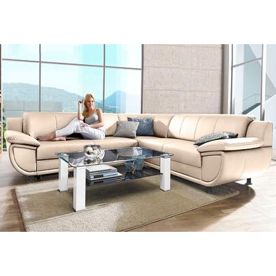 Ecksofa TRENDMANUFAKTUR "Rondo wahlweise mit Schlaffunktion, 267x247 cm (BxT), breite Armlehnen", beige (creme), B:267cm H:85cm T:247cm, Kunstleder SOFTLUX, Microfaser PRIMABELLE (100% Polyester), NaturLEDER (echtes Rindsleder), Struktur (54%... Image