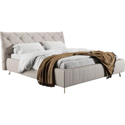 Polsterbett PLACES OF STYLE "Elloree in 4 Breiten bis 200cm, auch in Leder", grau (hellgrau), B:216cm H:105cm L:234cm, Rinds- Oberleder, Betten, Boxspringbett, Kopfteilhöhe 105cm, belastbar bis 280 kg, auch in Überlänge 220cm Image
