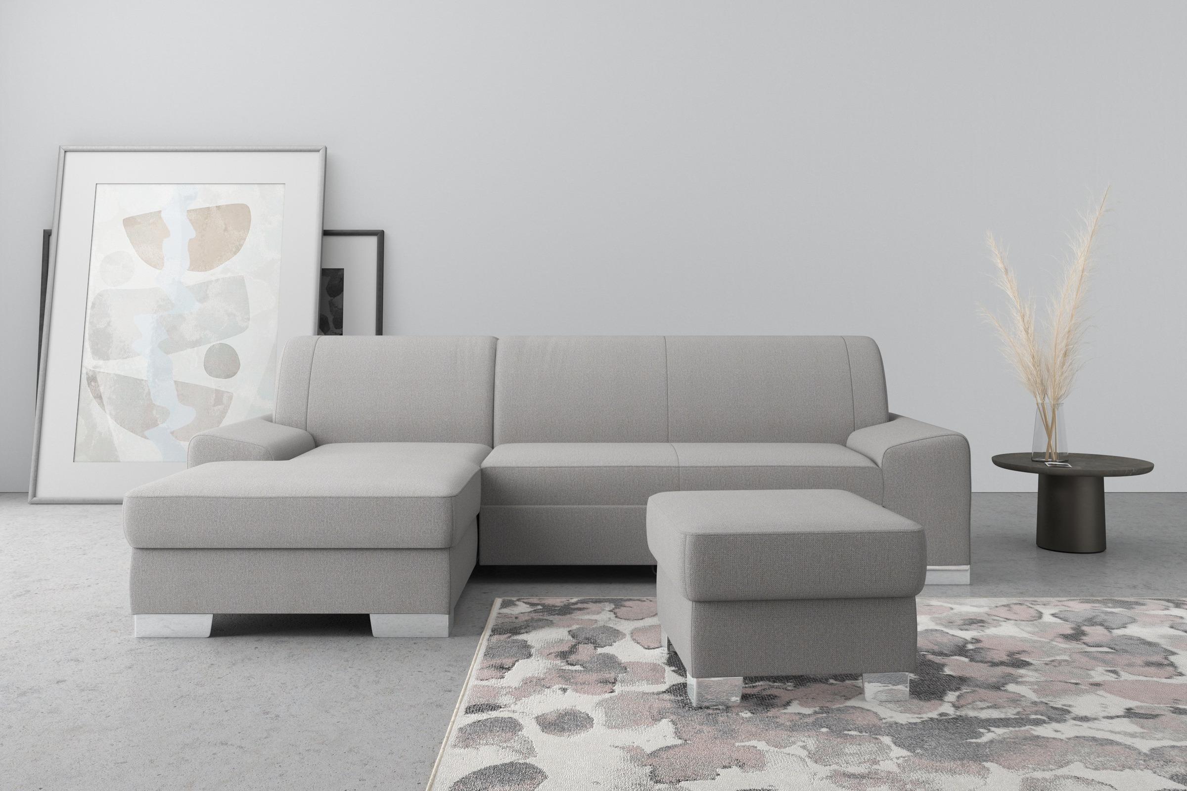 Ecksofa DOMO COLLECTION "Anzio L-Form, whlw. Bettfunktion, Federkern, hochwertig, Breite 271 cm", grau, B:271cm H:85cm T:160cm, Sofas, Ecksofa, Ohne Bettfunktion, Recamiere links, Chenille-Struktur, grau
