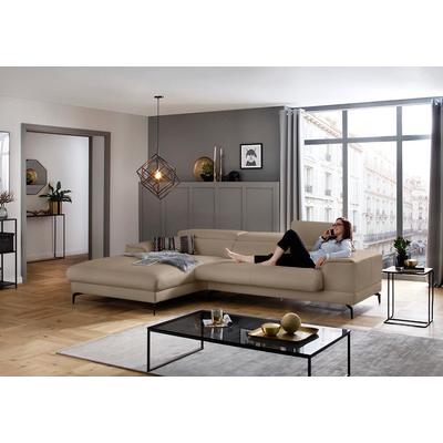 Ecksofa W.SCHILLIG "piedroo, Designsofa mit tollem Sitzkomfort, L-Form", braun (stone z59), B:303cm H:70cm T:193cm, Longlife Xtra-Leder Z59: Glattleder mit modischer Prägung. Hautstärke 0, 9 - 1, 1 mm, Sofas, Kopfteilverstellung, wahlweise mit... Image