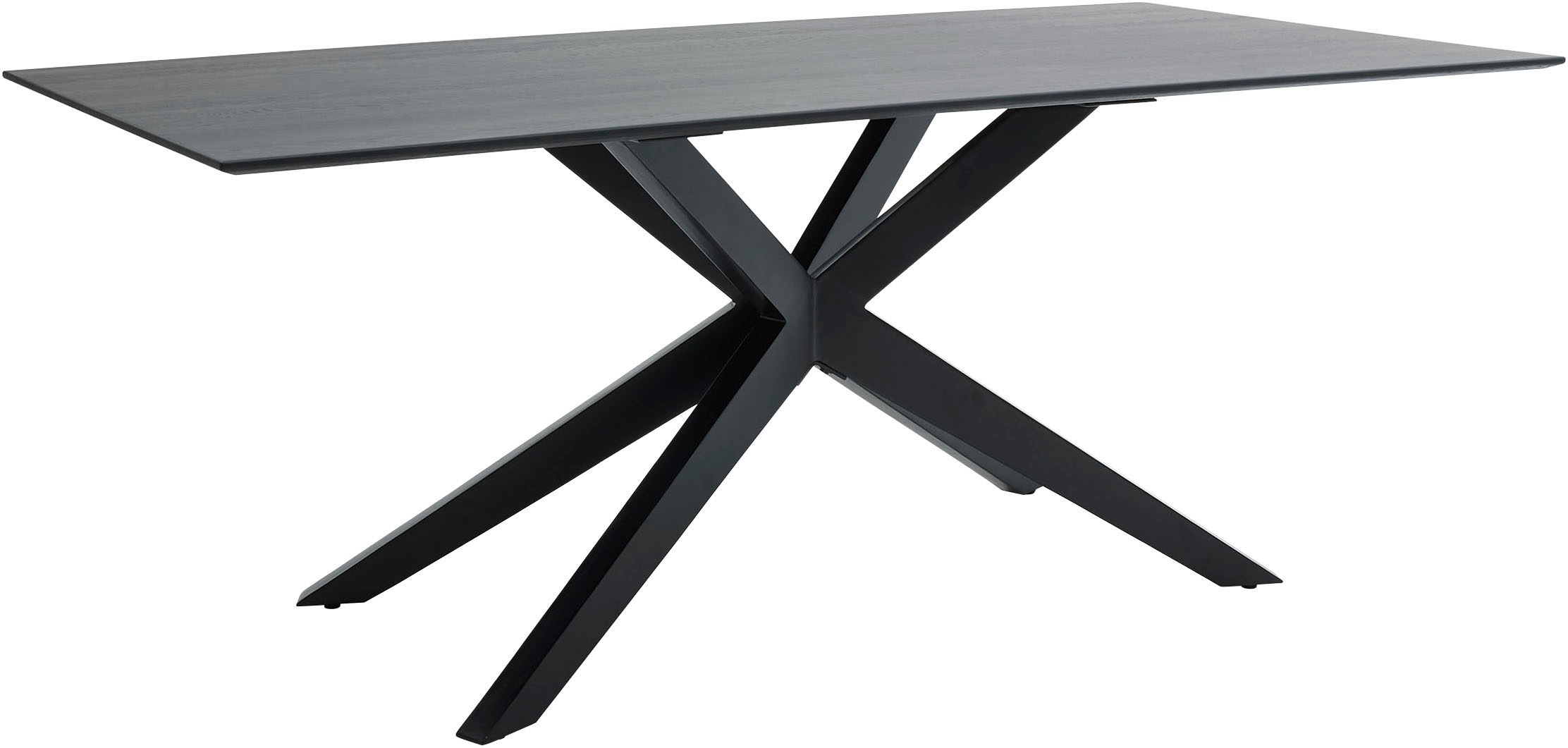 Esstisch MUSTERRING, schwarz (schwarz, schwarz, schwarz), B:200cm H:76cm T:100cm, Tische, Esstisch, mit fester Platte in Barock-Eiche massiv, 20mm, Eisengestell schwarz