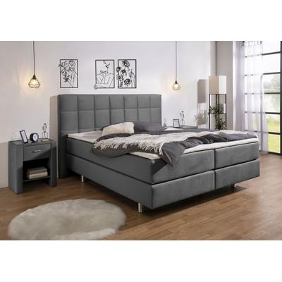 Boxspringbett INOSIGN "Loomis", grau (anthrazit), B:218cm L:210cm, Komplettbetten, inkl. Topper, wahlweise in H2, H3 oder H4 erhältlich Image