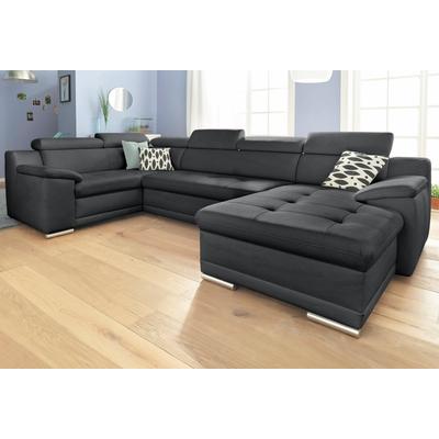 Wohnlandschaft SIT & MORE "Andiamo U-Form", schwarz, B:336cm H:93cm T:193cm, Kunstleder SOFTLUX, Luxus-Microfaser ALTARA NUBUCK (100% Polyester), Struktur ( 100% Polyester), Sofas, mit Kopfteilverstellung, wahlweise mit Bettfunktion Image