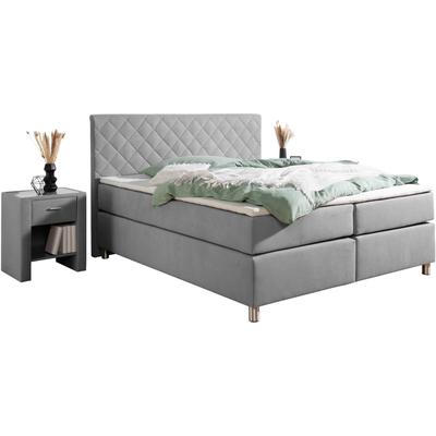 Boxspringbett LEONIQUE "Bernard, in verschiedenen Breiten", grau, B:168cm L:208cm, Komplettbetten, inkl. Topper, Matratze in H2, H3 oder H4 erhältlich Image