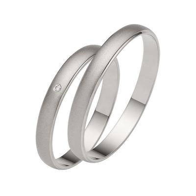 Trauring FIRETTI "Schmuck Geschenk Gold 375 Hochzeit Ehering "LIEBE" Gr. 64, weiß (weißgoldfarben), Fingerringe, 64, 0,005 ct SI = kleine Einschlüsse mit Brillant, Weißgold 375, 3,0mm, Made in Germany, wahlweise mit oder ohne Brillant Image