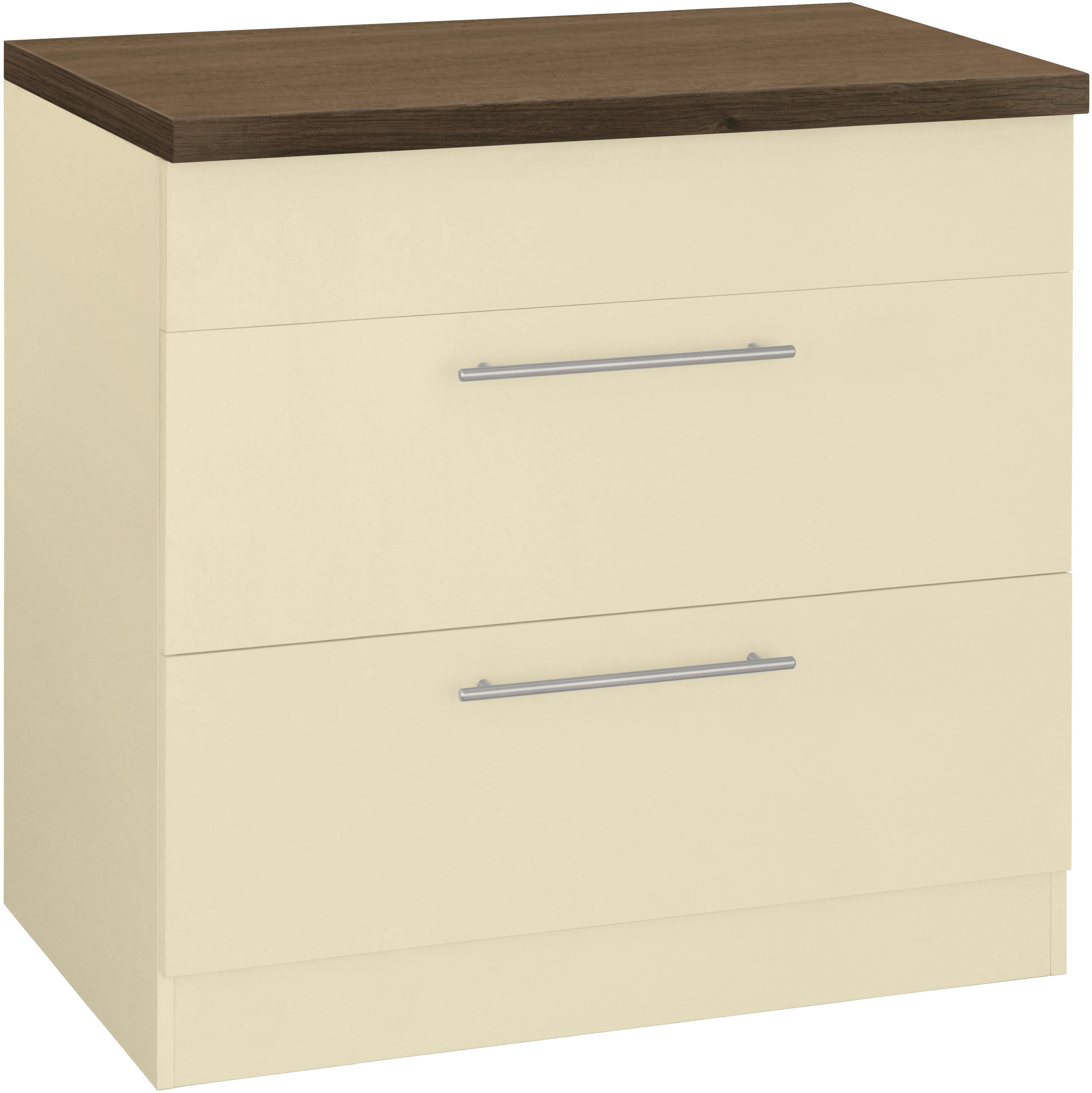 Kochfeldumbauschrank WIHO KÜCHEN "Unna", beige (front und korpus: magnolia, arbeitsplatte: eiche tabak), B:90cm H:85cm T:60cm, Schränke, 90 cm breit Image