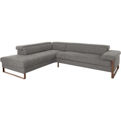 Ecksofa W.SCHILLIG "finn, Designsofa mit tollem Sitzkomfort, bequem, L-Form", grau (grau s22), B:281cm H:71cm T:230cm, Flachgewebe S22 (100% Polyester), Stoff S37 (100% Polyester), Longlife Xtra-Leder Z59: Glattleder mit modischer Prägung.... Image