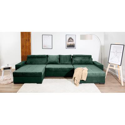 Wohnlandschaft COLLECTION AB "XXXL-Josy Relax U-Form Breite 352 cm, mit 2 gleich großen Recamieren", grün (grün, dunkelgrün), B:352cm H:41cm T:161cm, 100%Polyester, Sofas, inkl. Bettfunktion, Bettkasten, mit 4 Rückenkissen in zwei Größen Image