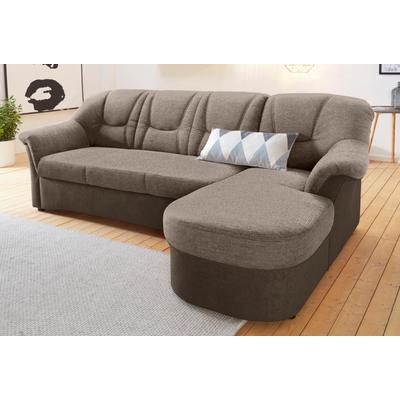Ecksofa DOMO COLLECTION "Sarafina zeitlos und komfortabel, optional mit Federkern, L-Form", braun (braun, braun, beige), B:232cm H:83cm T:146cm, Luxus-Microfaser (92% Polyester, 8% Nylon), Microfaser PRIMABELLE (100% Polyester), Microfaser... Image