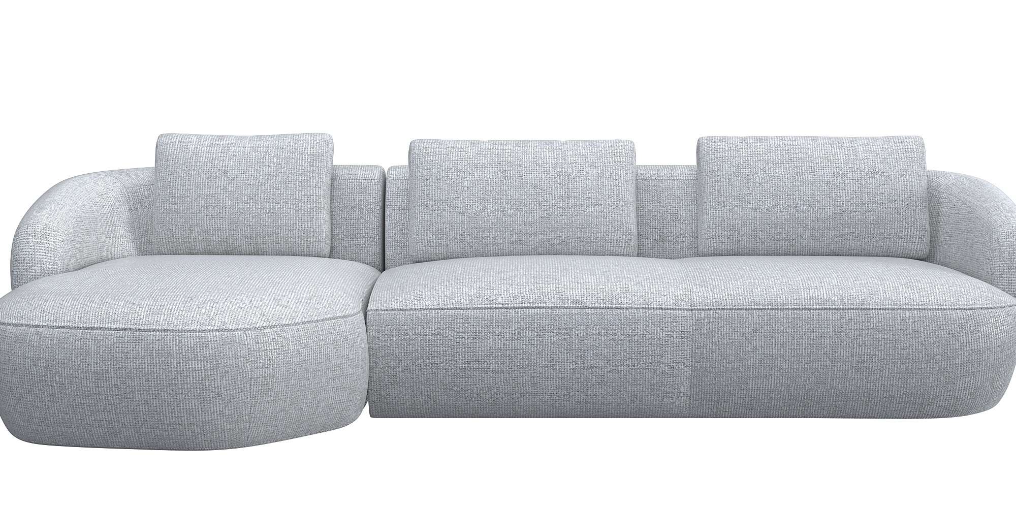 Wohnlandschaft FLEXLUX "Torino, rund, L-Form, Sofa-Ecke mit Recamiere, Longchair-Sofa", grau (sandy shell), B:307cm H:85cm T:146cm, 100% Polyester, Sofas, Wohnlandschaft, Modernes, organisches Sofa-Design, Kaltschaum, Wellenunterfederung