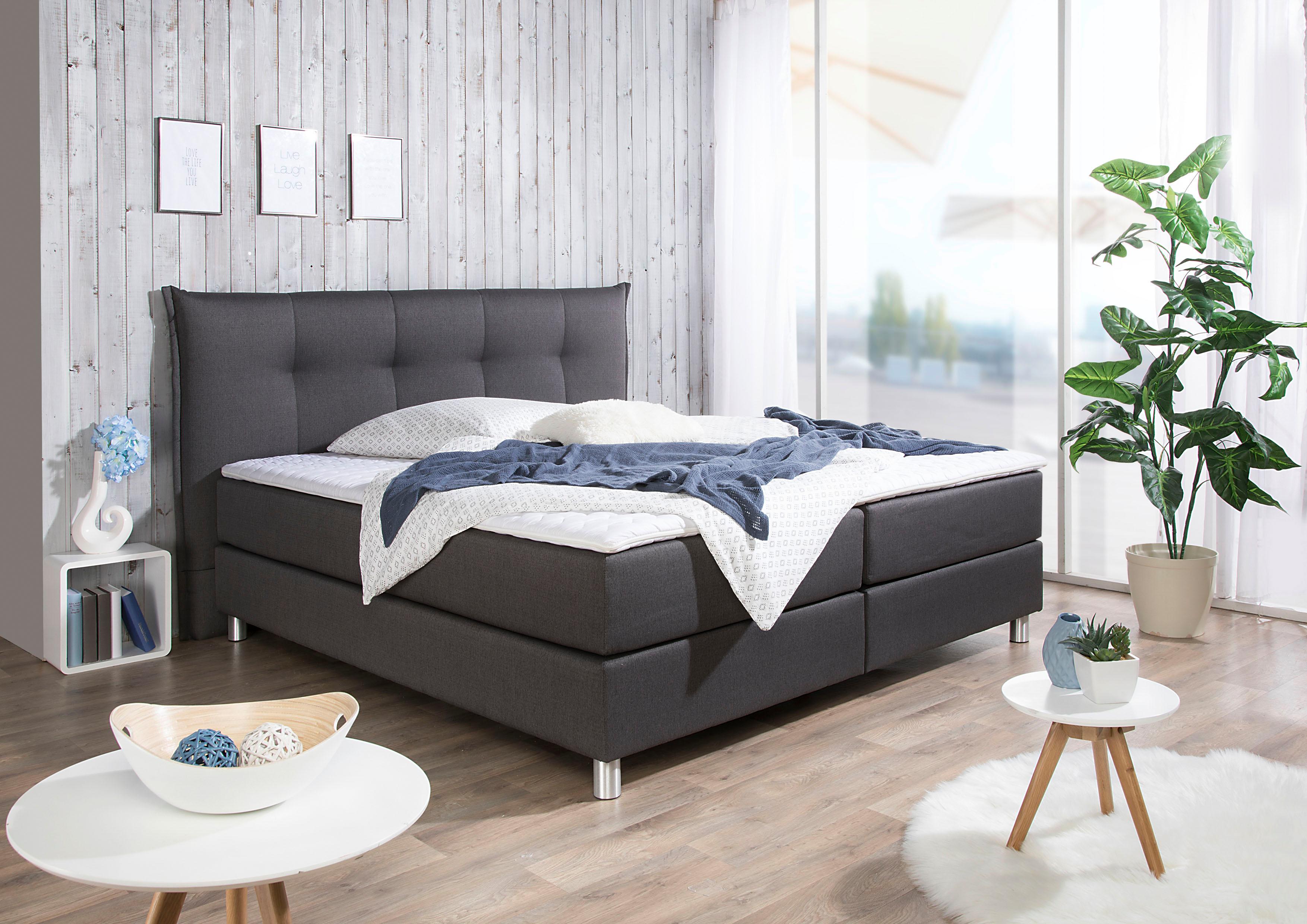 Boxspringbett MAINTAL, grau (anthrazit), Liegefläche B/L: 160 x 200, H2, Bonnell-Federkernmatratze, Bezug der Spiegelfläche Matratzendrell aus 100% Polyester, Strukturstoff-Bezug (100% Polyester), Kaltschaum-Topper: Bezug aus 100% Polyester.... Image