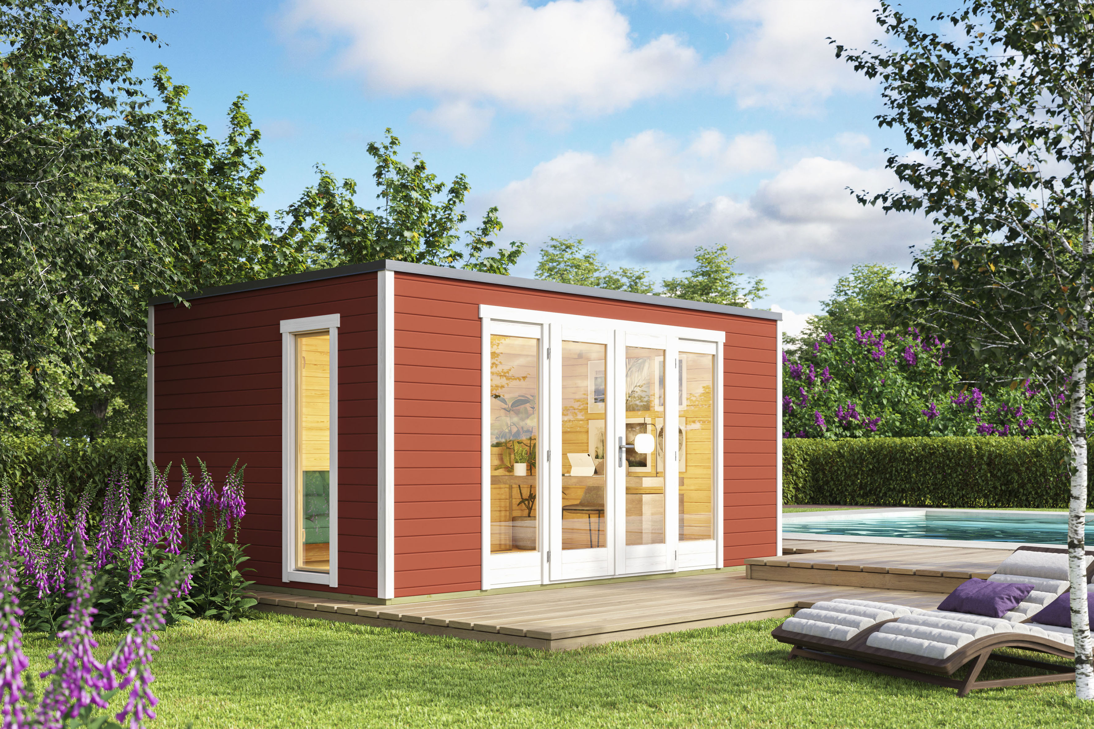 Gartenhaus LASITA MAJA "PALERMO 2", rot (schwedenrot), Fußboden im Gartenhaus, Holzwerkstoff, Gartenhäuser, Gartenhaus