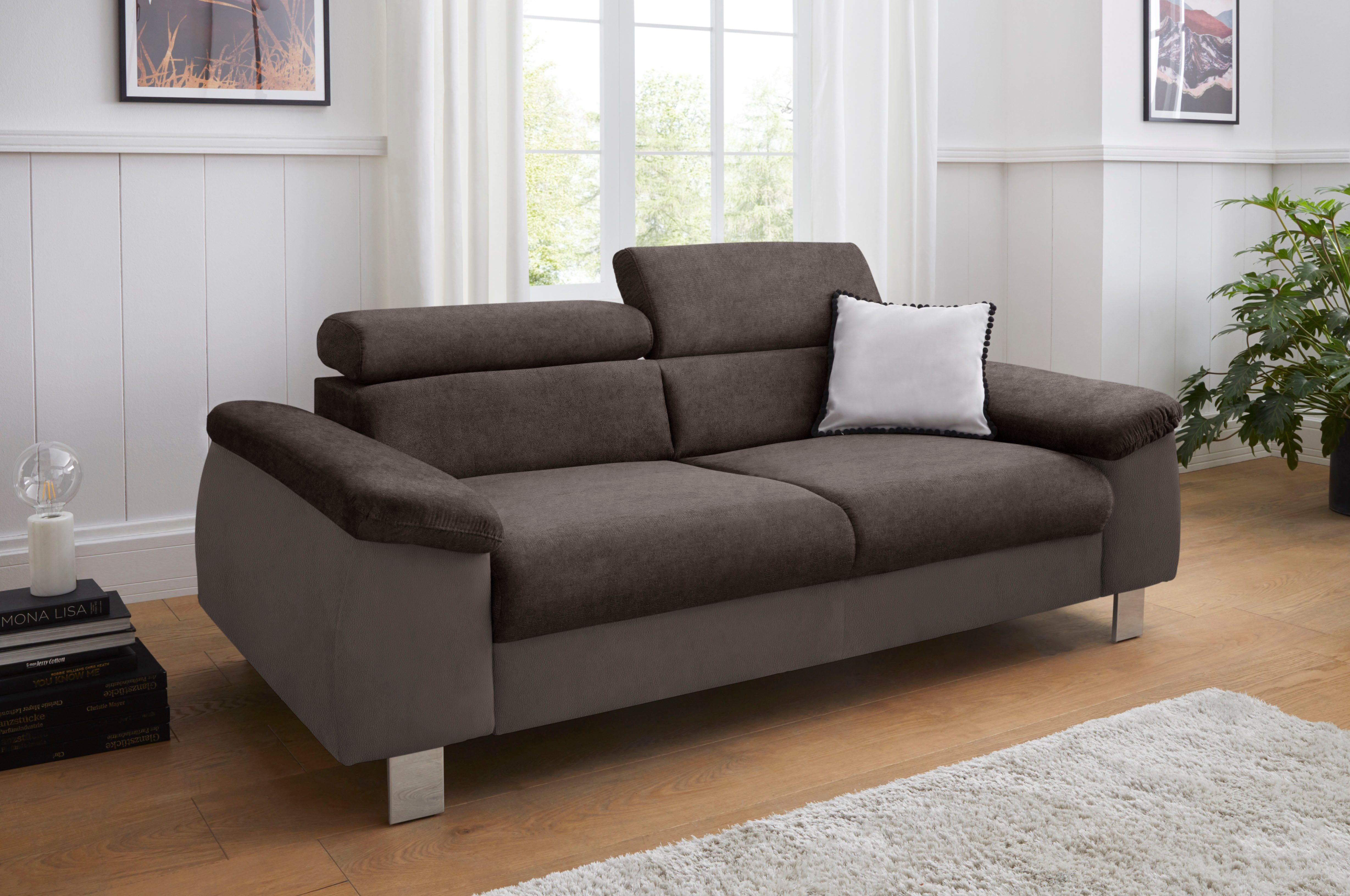 Polstergarnitur COTTA "Komaris, B: 193 bzw. 100 cm", braun (mud, braun,), B:193cm, Sitzmöbel-Sets, Set: 3er-Sofa & Hocker, mit Kopfteilverstellung Image