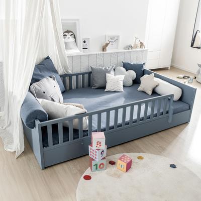 Kinderbett PAIDI "LITTLE FLO, vom Baby bis zum Teeni, in mehreren Farben und Breiten", blau (mattblau), B:147,6cm H:50,8cm L:205,6cm, Betten, umbaubar zum Kinder- oder Jugendbett, Bodenbett auch als Sofa nutzbar Image