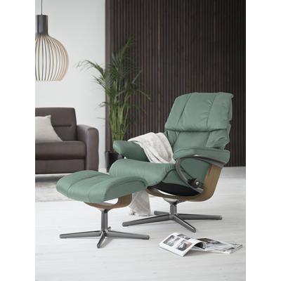 Relaxsessel STRESSLESS "Reno", grün (aqua grün paloma), B:92cm H:100cm T:80cm, Leder PALOMA: PALOMA ist ein durchgefärbtes Semianilin-Möbelleder mit natürlicher Narbung., Sessel, mit Cross Base, Größe S, M & L, Holzakzent Eiche Image