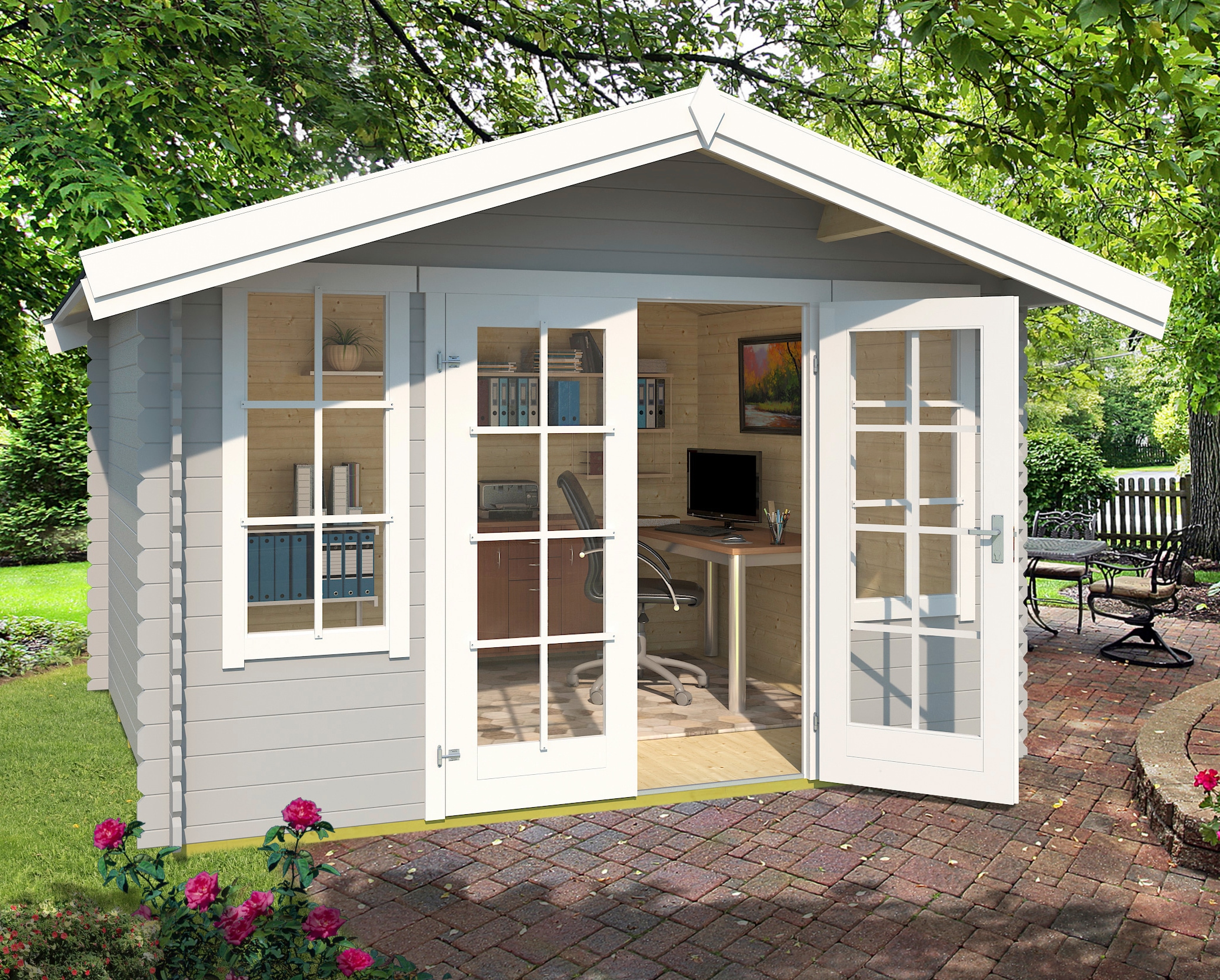 Gartenhaus LASITA MAJA "Kalmar 280", grau (lichtgrau), Fußboden im Gartenhaus, ohne Dacheindeckung, Holzwerkstoff, Gartenhäuser, Gartenhaus