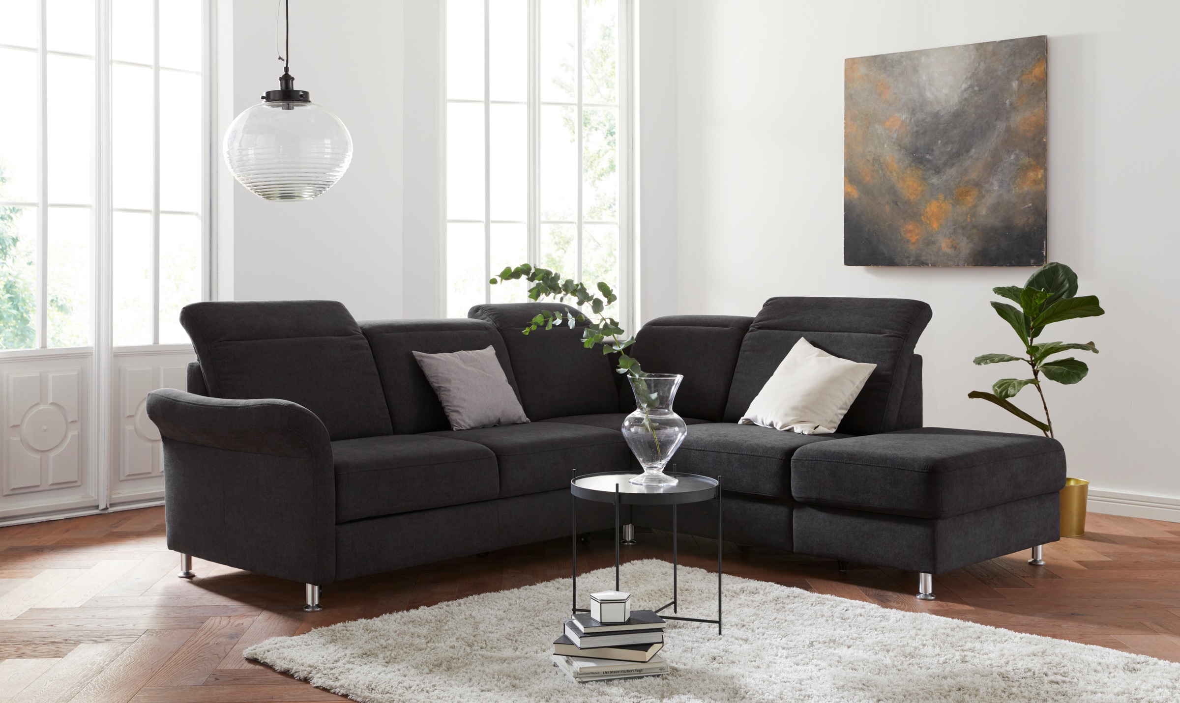 Ecksofa SIT & MORE "Darwin L-Form", grau (fango), B:249cm T:221cm, Sofas, inklusive Federkern, wahlweise mit Kopfteilverstellung, Bettfunktion