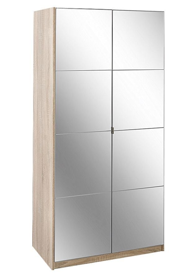 Kleiderschrank PRIESS "Malaga", braun (struktureichefarben hell), B:93cm H:193cm T:54cm, Holzwerkstoff, Schränke, Kleiderschrank, mit Spiegelfront Image