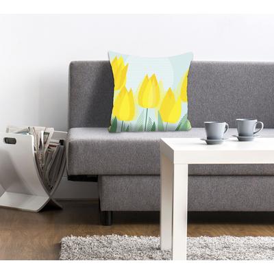 Dekokissen QUEENCE "Rebekka", gelb (gelb, bedruckt), B:40cm L:40cm, Polyester, Dekokissen_Sitzkissen_Kissenhüllen, mit gelben Tulpen Image