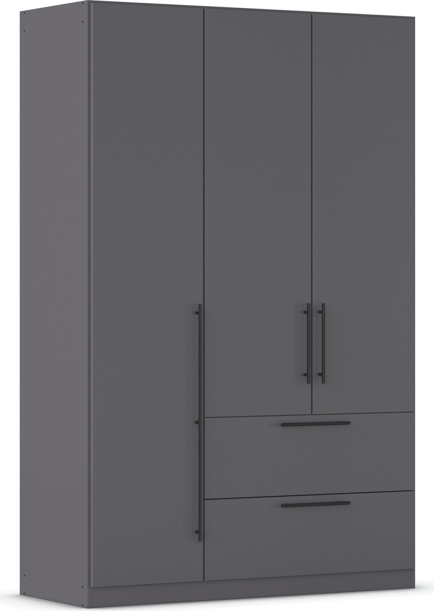 Kleiderschrank RAUCH "Drehtürenschrank Schrank Garderobe Wäscheschrank Schlafzimmer AVOLA", grau (graumetallic), B:136cm H:210cm T:54cm, Holzwerkstoff, Schränke, mit hochwertigen Stangengriffen aus Metall in Schwarz MADE IN GERMANY Image