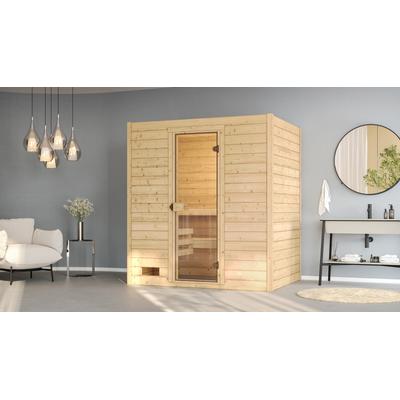 Sauna WEKA "Massivholzsauna VALIDA 2", beige (natur), Saunaofen, integrierte Steuerung, 5,4 kW, Saunen, Blockbohlen, moderne Ganzglastür Image