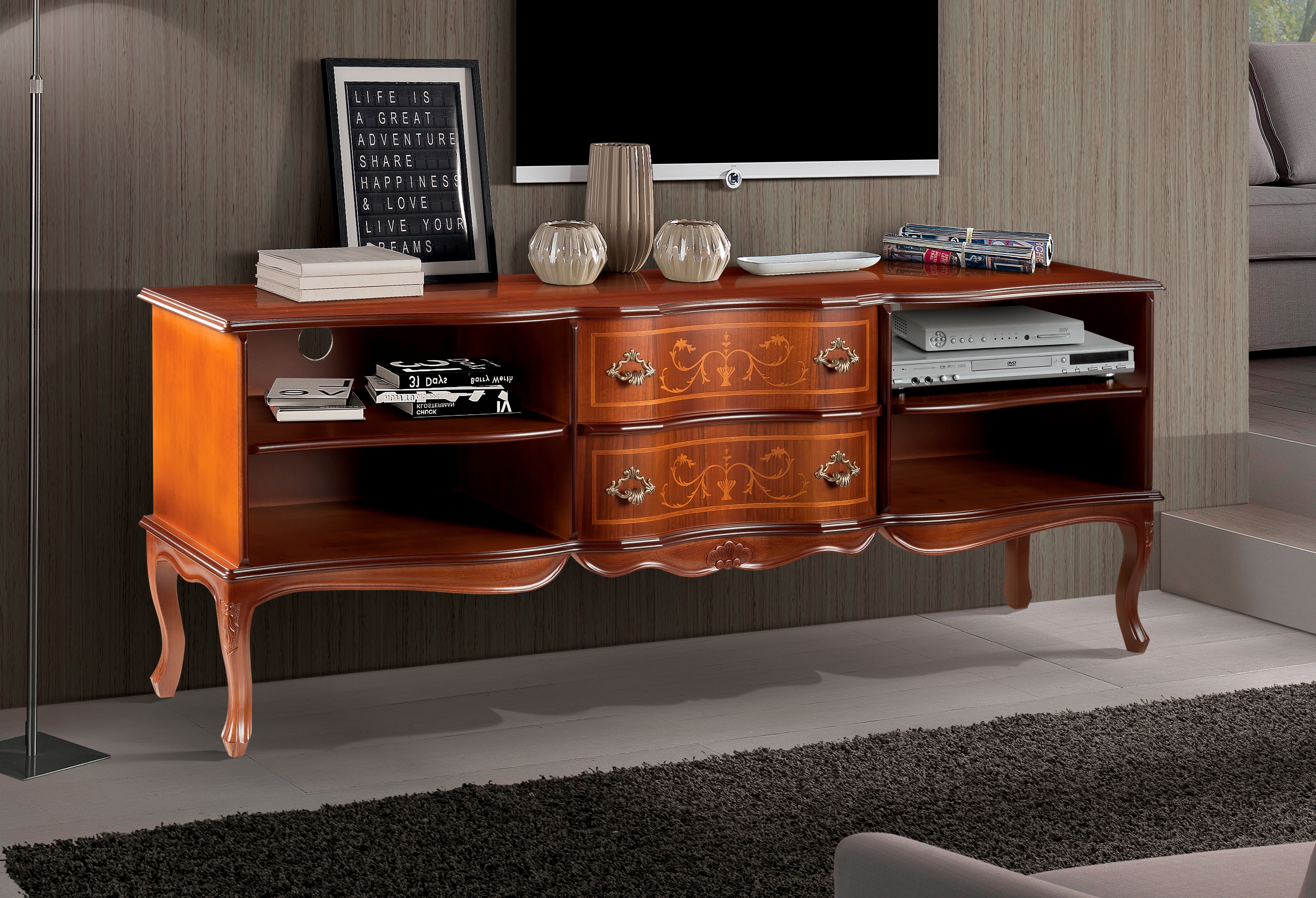 TV-Board HOME AFFAIRE "Peschiera", braun (nuss), B:158cm H:60cm T:37cm, Holz teilmassiv, Sideboards, Breite 158 cm