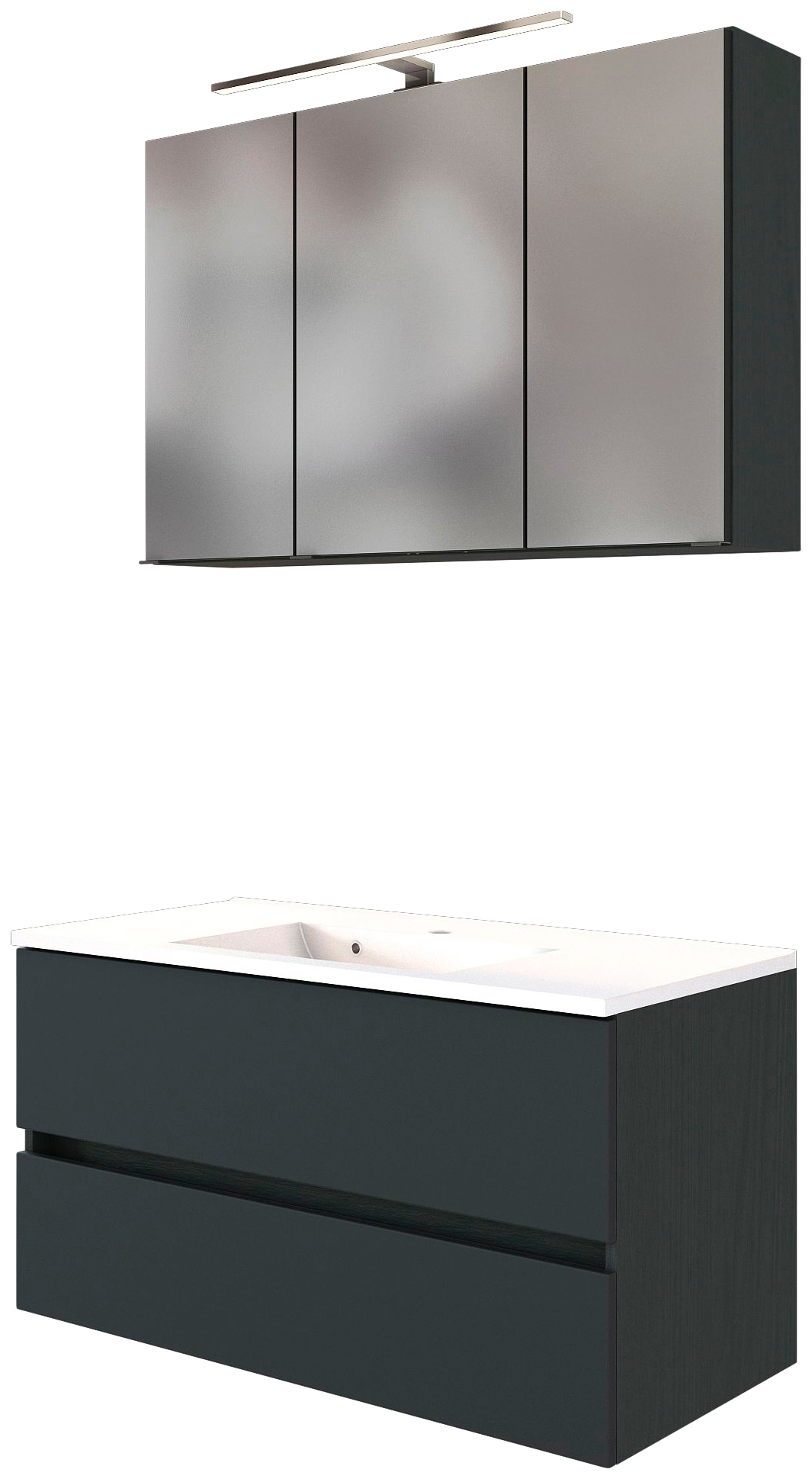 Badmöbel-Set WELLTIME "Baabe", grau, B:100cm, MDF, Kastenmöbel-Sets, Breite 100 cm, Softclose-Funktion Image