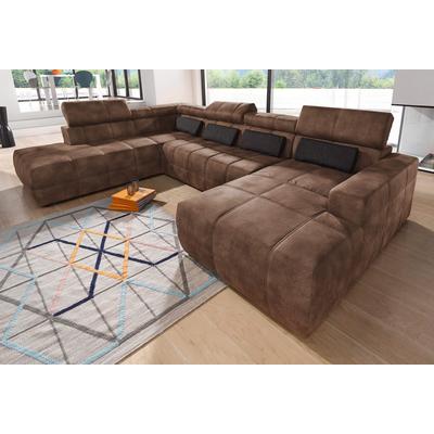 Wohnlandschaft DOMO COLLECTION "Brandon, belastbar bis 140kg/ Sitz, B/T: 359/228 cm, U-Form", braun, Sofas, B/H/T: 359cm x 80cm x 228cm, Luxus-Microfaser in Lederoptik, Recamiere rechts,mit Sitztiefenverstellung, Kunstleder SOFTLUX, Luxus-Microfaser... Image