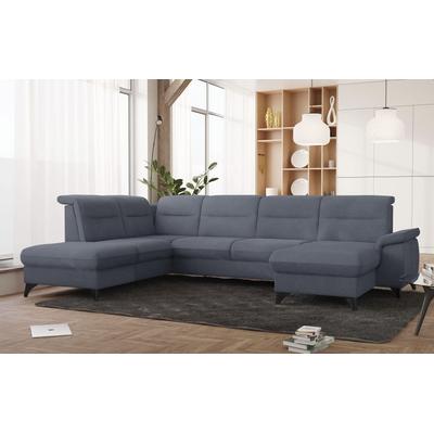 Wohnlandschaft SIT & MORE "Astoria U-Form", grau (grau, blau), B:329cm H:91cm T:225cm, 100% Polyester, Sofas, wahlweise mit motorischer Relaxfunktion Image